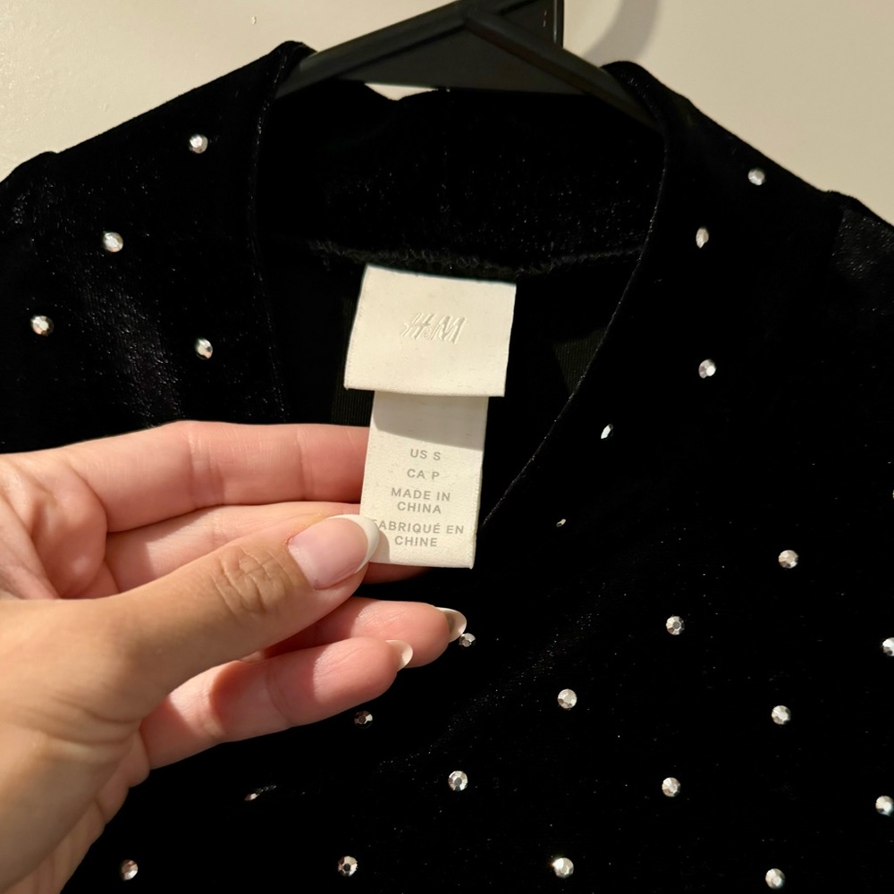 H&M Black Long Sleeve Velvet Dress with Rhinestones - Picture 5 of 6